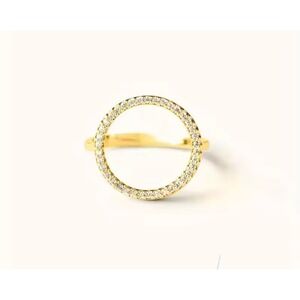 14k‎ Overlay Gold 925 Sterling Silver Circle Ring with Cubic Zirconia size 6